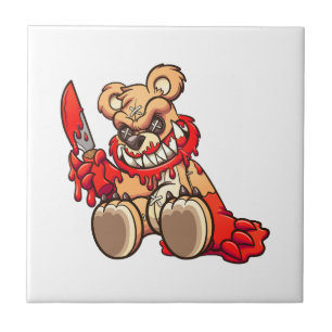 Carreau ours en peluche maléfique couvert de sang et tenan