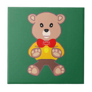 Carreau Ours en peluche noeud papillon sur vert