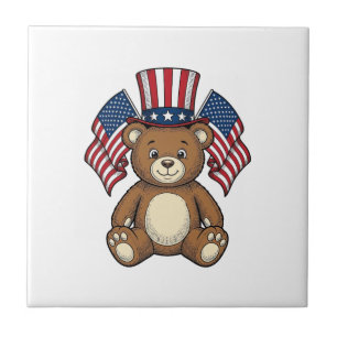 Carreau Ours en peluche patriotique vintage vector design_