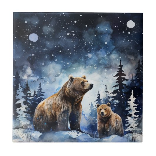 Carreau Ours Grizzly et bébé (Devant)