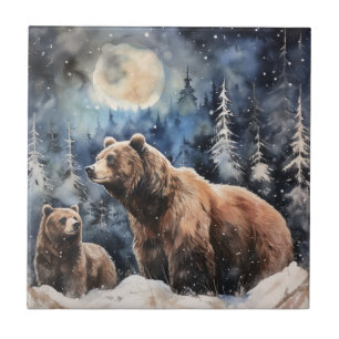 Carreau Ours Grizzly et bébé