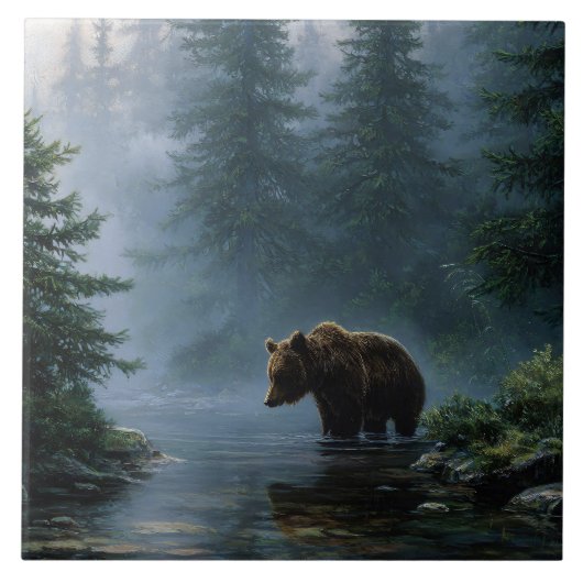 Carreau Ours Grizzly Forêt Brumeuse (Devant)