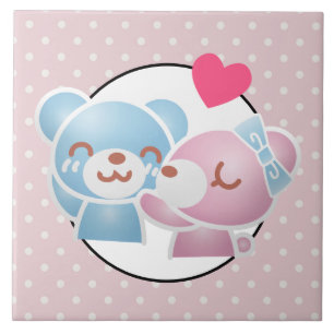 Carreau Ours KIssing sur Cute Pois et Kawaii