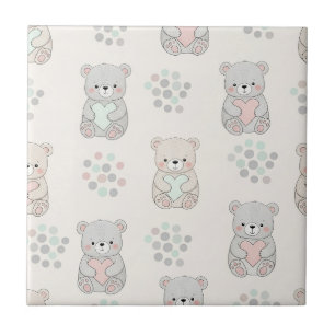 Carreau Ours mignon et cœurs -- Nurserie pastel (8)