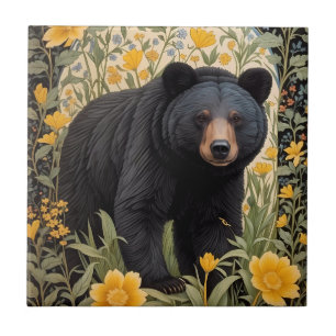 Carreau Ours Noir Et Fleurs De Beurre Jaune