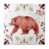 Carreau Ours rouge nordique Aquarelle Art folklorique (Devant)