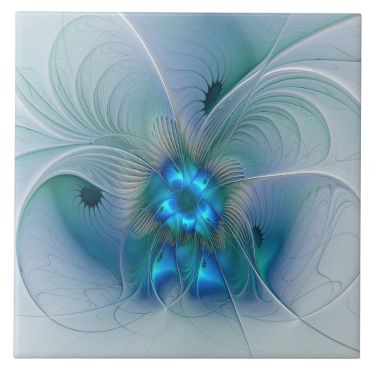 Carreau Ovations debout, fractale bleue turquoise abstrait (Devant)