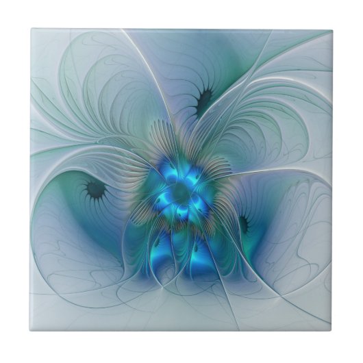 Carreau Ovations debout, fractale bleue turquoise abstrait (Devant)