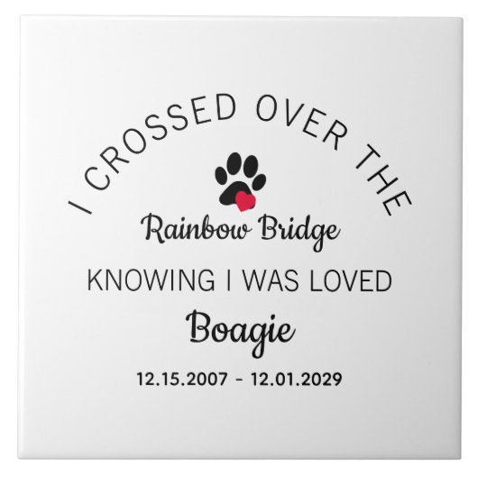 Carreau Over The Rainbow Bridge Custom White Pet Memorial (Devant)