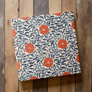 Carreau Owen Jones Rouge Orange Noir Motif Floral Vintage