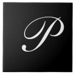 Carreau P Monogramme initial blanc sur noir<br><div class="desc">Lettre blanche classique Monogramme sur Arrière - plan noir,  P.</div>