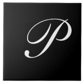 Carreau P Monogramme initial blanc sur noir (Devant)