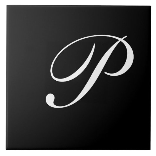 Carreau P Monogramme initial blanc sur noir (Devant)