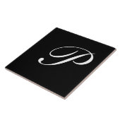 Carreau P Monogramme initial blanc sur noir (Côté)