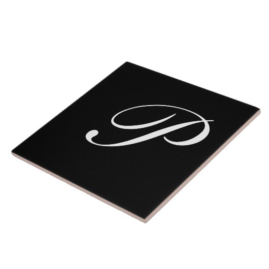 Carreau P Monogramme initial blanc sur noir (Côté)