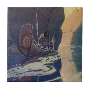 Carreau Pagaie de Canoë Indien Vintage Ensoleillement Clas