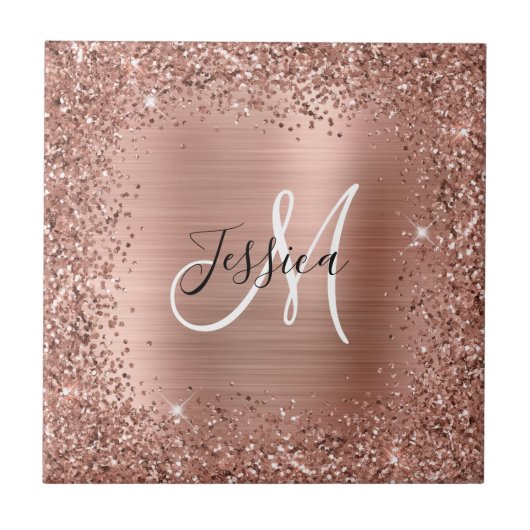 Carreau Pailleté Rose Gold et Monogramme Glamour Féminin e (Devant)