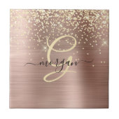 Carreau Paillettes dorées, monogramme doré, nom en script  (Devant)