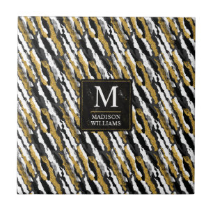 Carreau Paillettes noires et or Motif animal zèbre blanc