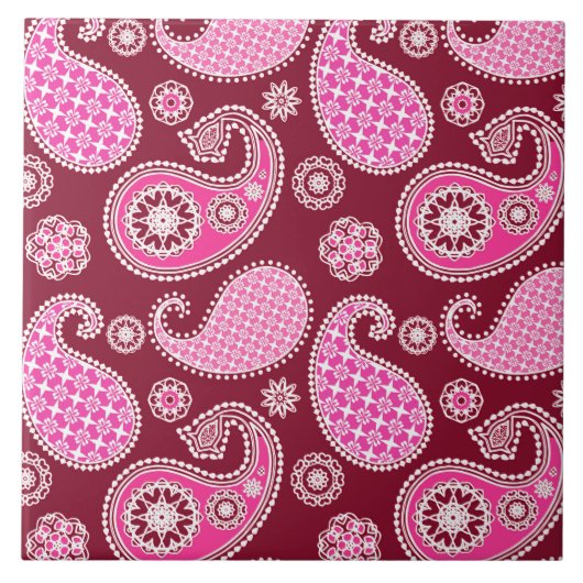 Carreau Paisley motif, Bourgogne, rose et blanc (Devant)