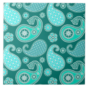 Carreau Paisley motif, Turquoise, Aqua et White