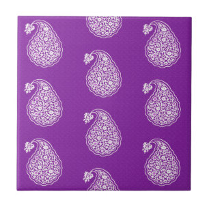 Carreau Paisley perse - blanc sur violet