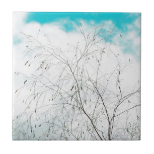 Carreau Pâle Pastel Bleu Clair Turquoise Arbre Branches Ci