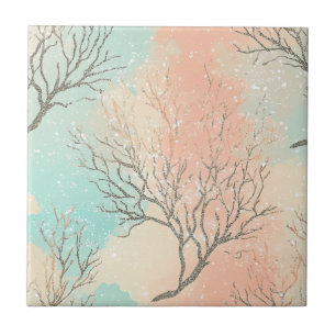 Carreau Palette de plage sophistiquée avec corail et vague