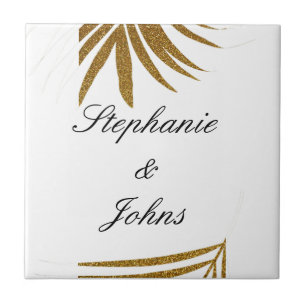 Carreau Palm Leaf Gold Parties scintillant Custom Couple N