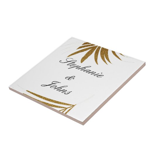 Carreau Palm Leaf Gold Parties scintillant Custom Couple N (Côté)