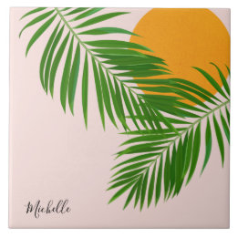 Carreau Palme de coucher de soleil tropicale rétro Feuille