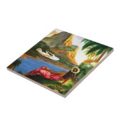 Carreau Palmier hawaïen tropical vintage d'avion de mer (Côté)