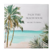 Carreau Palmier Tropical Personnalisé Feuilles Plage Bleue (Devant)