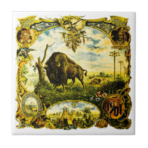 Carreau Pan Am Expo avec motifs bisons et amérindiens