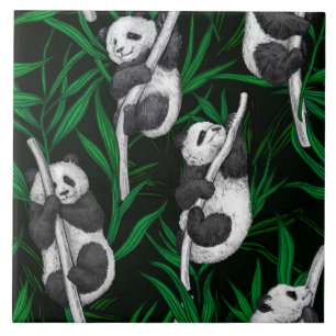 Carreau Panda cubs on dark green