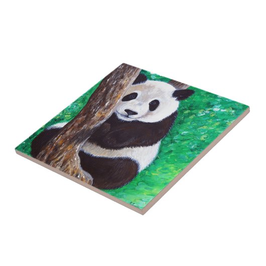 Carreau Panda dans une peinture d'arbre (Côté)