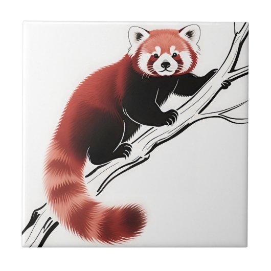 Carreau Panda roux perché sur une branche (Devant)