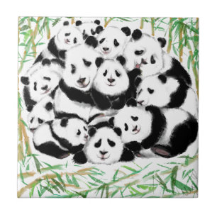Carreau Pandas - Big Hugs - Mignonne - Drôle - Aquarelle A