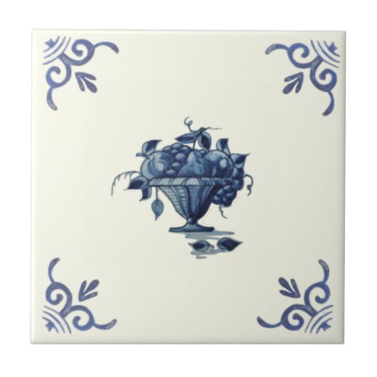 Carreau Panier de fruits blancs d'antiquité peints à la ma (Devant)