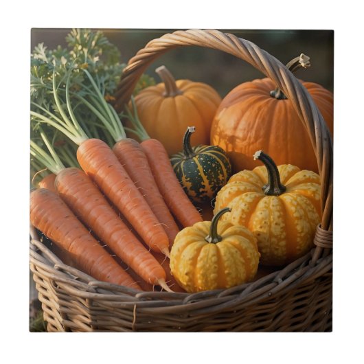 Carreau Panier de récolte rustique citrouilles carottes (Devant)