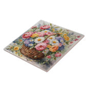 Carreau Panier en osier aquarelle avec fleurs d'été (Côté)