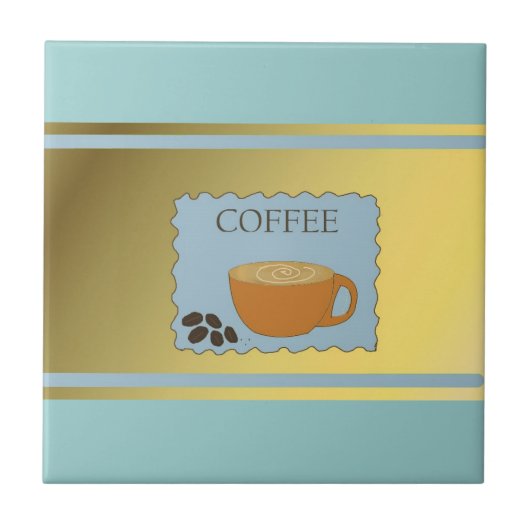 Carreau Panneau Café Bleu avec Tasse de Café (Devant)