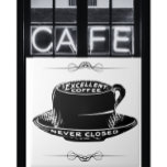 Carreau Panneau café café vintage noir et blanc<br><div class="desc">Panneau café vintage qui dit "Excellent café,  jamais fermé" sur un dessin d'une tasse de café. Fait en noir et blanc.</div>