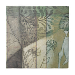 Carreau Panneau de jardin avec Feuilles, fleurs et herbe