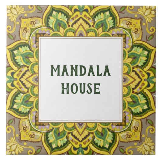 Carreau Panneau de nom de maison personnalisé Mandala vert (Devant)