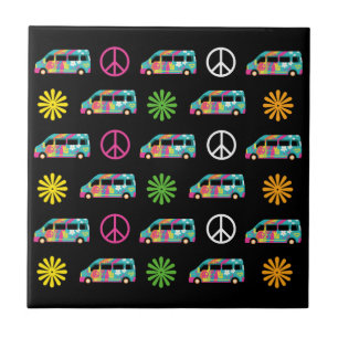 Carreau Panneau de Paix Hippie Bus les années 70 Noir