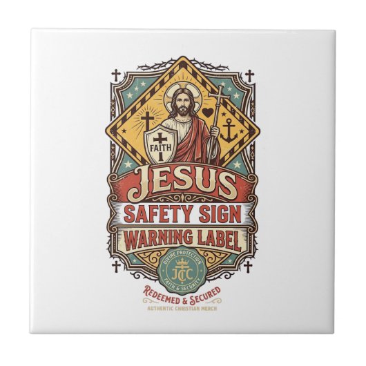 Carreau Panneau de sécurité Jésus Étiquette d'avertissemen (Devant)