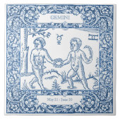 Carreau Panneau Zodiac Vintage Delft Blue Gemini (Devant)