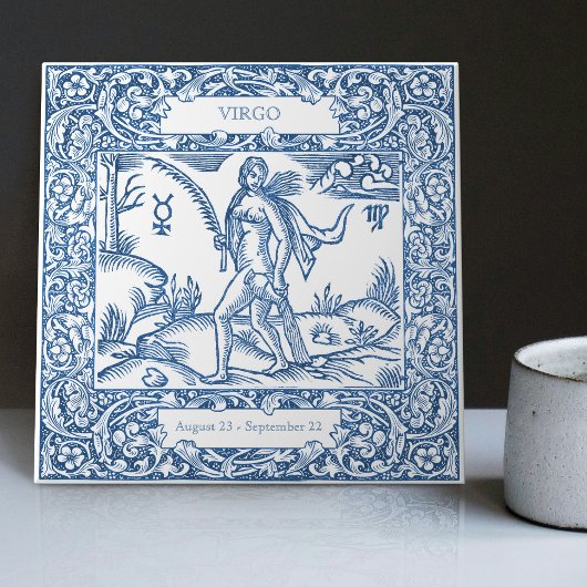 Carreau Panneau Zodiac Vintage Delft Blue Virgo