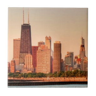 Carreau Panorama d'horizon de Chicago au lever de soleil